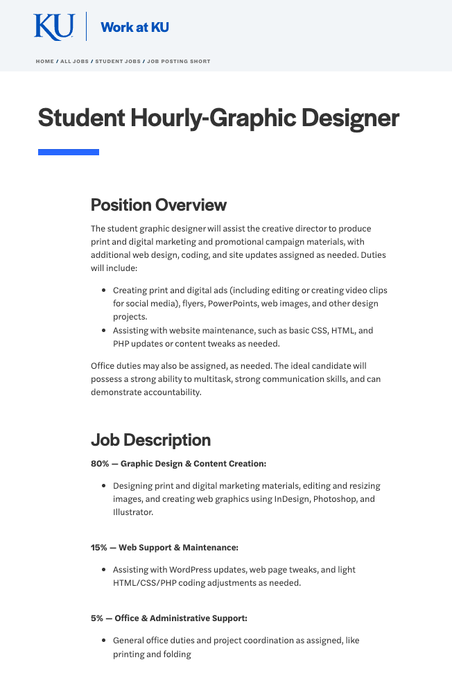 The webmaster will assist the marketing department with the Lied Center of Kansas WordPress site at lied.ku.edu. Projects in migration to new theme and server, coding for customization, and maintenance. Duties will include: writing and revising CSS, PHP and HTML code, as well as SEO optimization, and security.